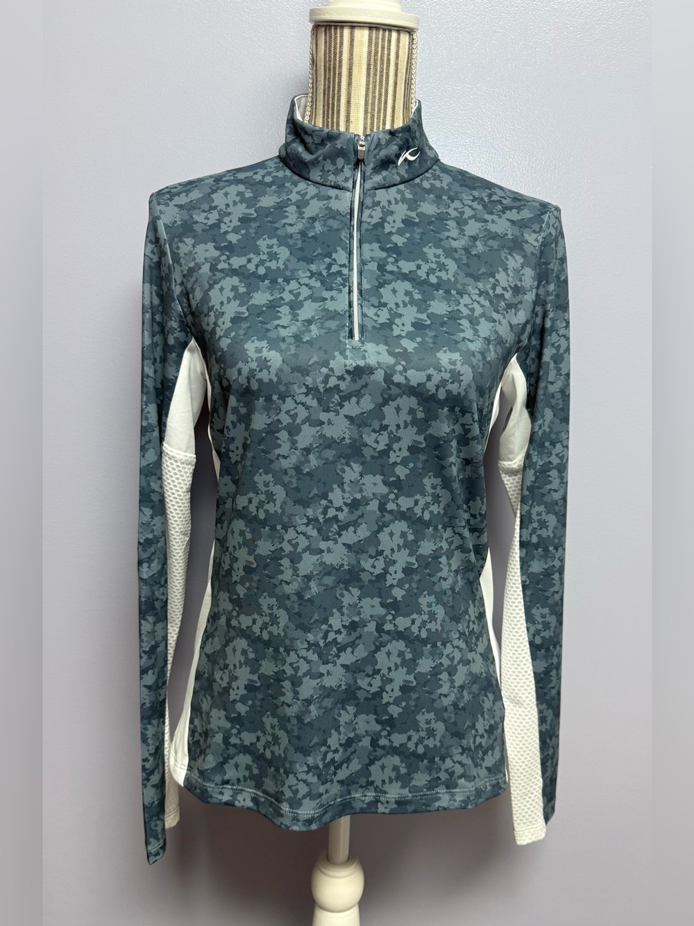 NWT KJUS woman’s Sunshine Half zip Slate Blue camo Long-Sleeve Top S